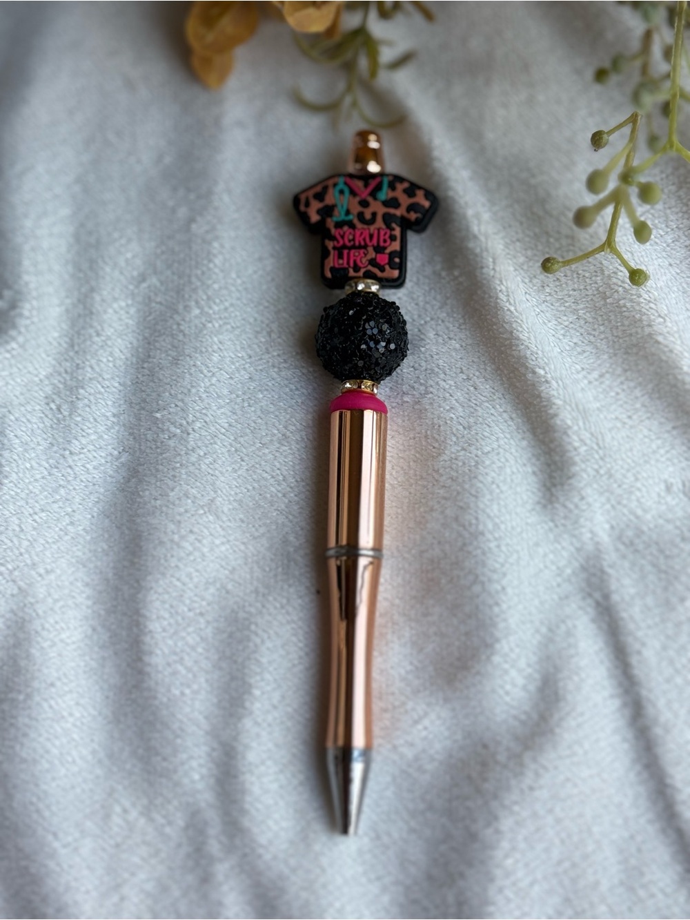 Rose Gold Nurse Pen with Black Bead Accent